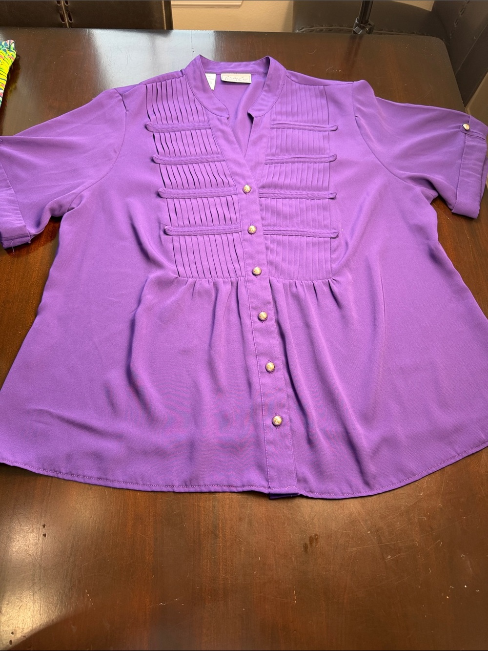 Purple Pleated Front Button-Down Women's Top; Sz. 14/16W